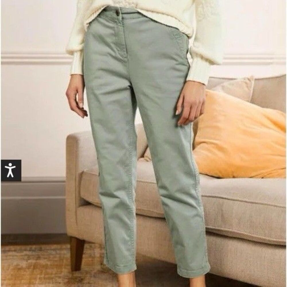 Boden Classic Chino Pants 10 Iceberg Sage Green High Rise Ankle Cotton Twill